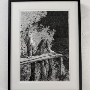 Rimo Lausmaa framed drawing “Girl and the Rod” 48×62