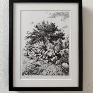 Rimo Lausmaa framed drawing “Traces of the Sea” 29×37