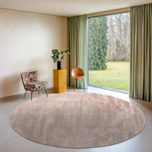 Round PET rug - light brown