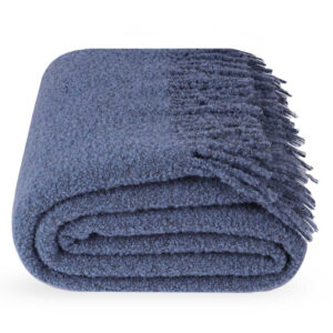 Bouclé wool throw by MATÍ - blue