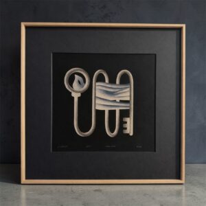 Ulrike Brett digital illustration "Comparison" with oak frame 24x24