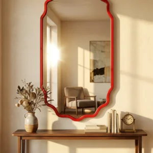 Crest design wall mirror, red